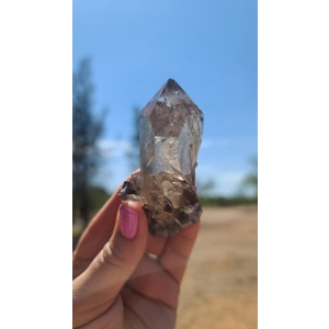 3.24 oz Smoky Quartz Crystal Point with Goddess Face, Timelink and Window. You get this piece!