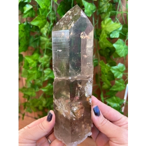 2.35 Lb Clear Smoky Quartz Crystal Point Self Healed. All Natural Clear Quartz Point from Brazil. Yo