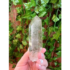 6.65 oz. Super Clear Lemurian Star Seed Quartz Crystal Point with Chlorite Phantoms and Timelink. Yo