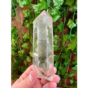 6.65 oz. Super Clear Lemurian Star Seed Quartz Crystal Point with Chlorite Phantoms and Timelink. Yo