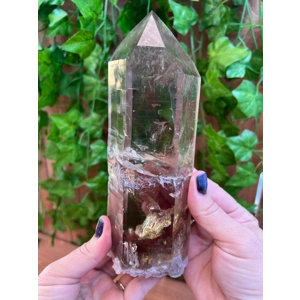 2.35 Lb Clear Smoky Quartz Crystal Point Self Healed. All Natural Clear Quartz Point from Brazil. Yo