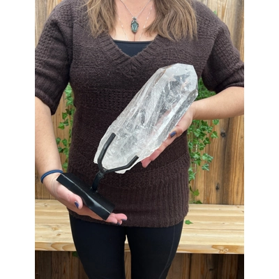 8.34 Lb Super Clear Quartz Lemurian Point With Removable Metal Stand. You get this piece!
