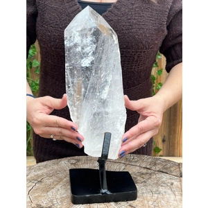 8.34 Lb Super Clear Quartz Lemurian Point With Removable Metal Stand. You get this piece!