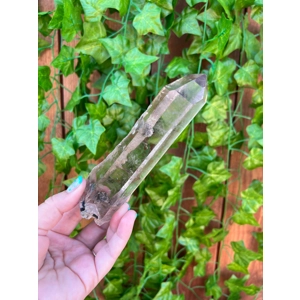 8 oz. Super Clear Smoky Quartz With Etching. 5.6 Inch Tall All Natural Water Clear Smoky Quartz Poin