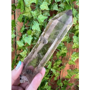 8 oz. Super Clear Smoky Quartz With Etching. 5.6 Inch Tall All Natural Water Clear Smoky Quartz Poin