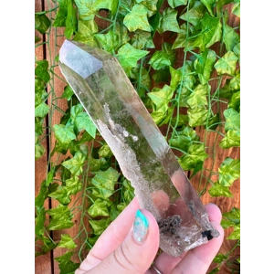 8 oz. Super Clear Smoky Quartz With Etching. 5.6 Inch Tall All Natural Water Clear Smoky Quartz Poin