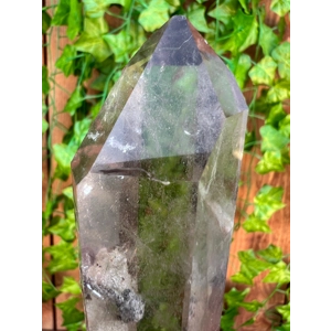 8 oz. Super Clear Smoky Quartz With Etching. 5.6 Inch Tall All Natural Water Clear Smoky Quartz Poin