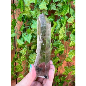 8 oz. Super Clear Smoky Quartz With Etching. 5.6 Inch Tall All Natural Water Clear Smoky Quartz Poin