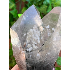 5.91 oz Clear Twin Quartz Crystal Points Cluster with Dolomite and Chlorite Inclusions and Phantoms