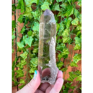 8 oz. Super Clear Smoky Quartz With Etching. 5.6 Inch Tall All Natural Water Clear Smoky Quartz Poin