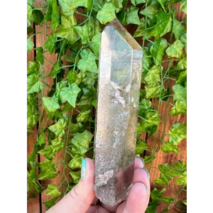 8 oz. Super Clear Smoky Quartz With Etching. 5.6 Inch Tall All Natural Water Clear Smoky Quartz Poin