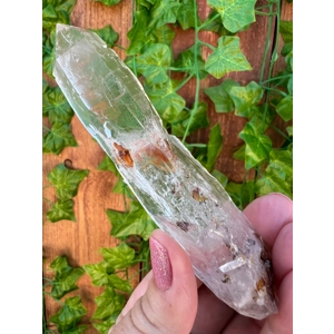 2.55 oz. Clear Lemurian Quartz Crystal Point with Hemitite Inclusions. All Natural Clear Quartz Poin