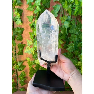 3.96 Lb. Super Clear Quartz Lemurian Point With Removeable Metal Stand. You get this piece!
