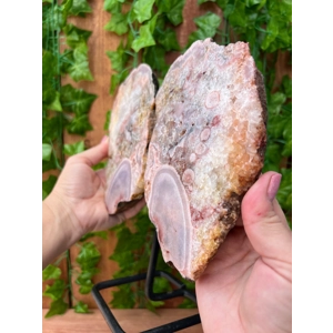 4.09 Lb. Pink Amethyst Crystal Wings on Metal Stand. Large Pink Amethyst Slices. You get this piece!
