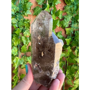 12.96 oz. Clear Smoky Quartz Twin Points Crystal With Etching from Brazil. You get this piece!