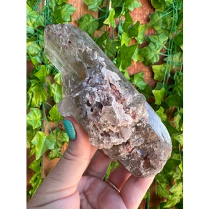 12.96 oz. Clear Smoky Quartz Twin Points Crystal With Etching from Brazil. You get this piece!