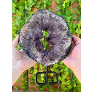 4.69 Lb Polished Amethyst Crystal Portal on Metal Stand. Amethyst Ring. Amethyst Slice. You get this