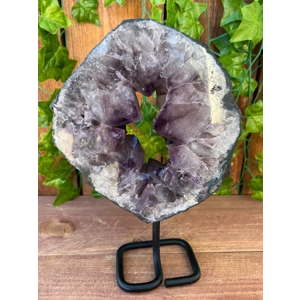 4.69 Lb Polished Amethyst Crystal Portal on Metal Stand. Amethyst Ring. Amethyst Slice. You get this