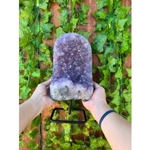 7.44 Lb Amethyst Crystal Cluster Geode Display on stand. 11.65 inches tall. You get this piece!
