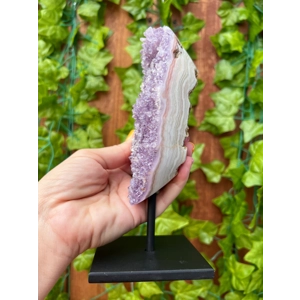 1.72 Lb. Purple Amethyst Crystal Cluster With Druzy Quartz Growth and Banded Agate Sides with metal