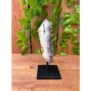 1.72 Lb. Purple Amethyst Crystal Cluster With Druzy Quartz Growth and Banded Agate Sides with metal