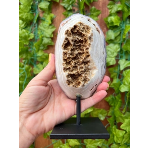 1.72 Lb. Purple Amethyst Crystal Cluster With Druzy Quartz Growth and Banded Agate Sides with metal