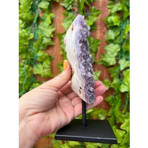 1.72 Lb. Purple Amethyst Crystal Cluster With Druzy Quartz Growth and Banded Agate Sides with metal