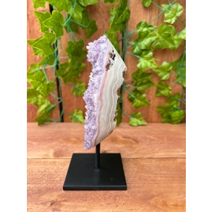 1.72 Lb. Purple Amethyst Crystal Cluster With Druzy Quartz Growth and Banded Agate Sides with metal