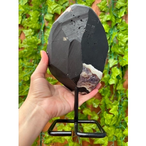 3.69 Lb Purple Amethyst Crystal Cluster with Banded Agate and Metal Display Stand. You get this piec