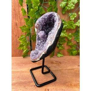 3.69 Lb Purple Amethyst Crystal Cluster with Banded Agate and Metal Display Stand. You get this piec