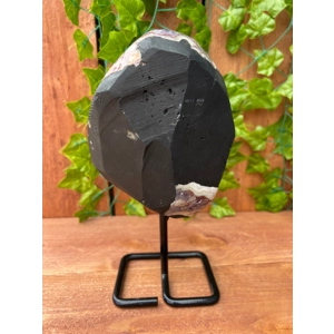 3.69 Lb Purple Amethyst Crystal Cluster with Banded Agate and Metal Display Stand. You get this piec