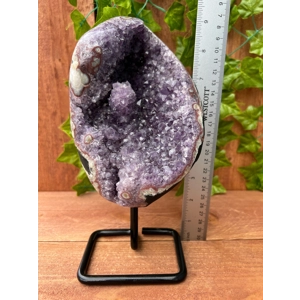 3.69 Lb Purple Amethyst Crystal Cluster with Banded Agate and Metal Display Stand. You get this piec
