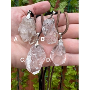 Raw Double Terminated Quartz Crystal Necklace Pendant with Leather Cord - Choose Your Piece!