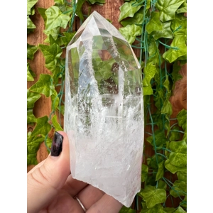 11.65 oz Clear Lemurian Quartz Crystal Point. All Natural Water Clear Quartz Point from Brazil. You