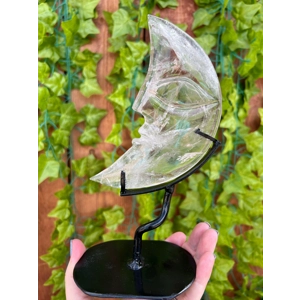 14.34 oz. Large Carved Clear Quartz Crystal Moon on Metal Stand. You get this piece!