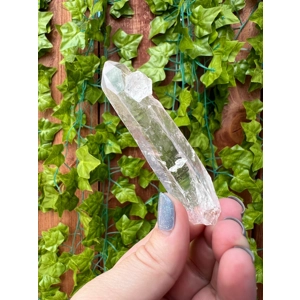 1.3 oz. Clear Lemurian Quartz Crystal Laser Point with Etching. All Natural Clear Quartz Point from
