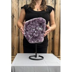 21.2 Lb. Huge Amethyst Quartz Crystal Cluster on Metal Stand. Huge Polished Amethyst Geode Home Deco