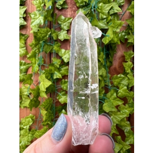 1.3 oz. Clear Lemurian Quartz Crystal Laser Point with Etching. All Natural Clear Quartz Point from