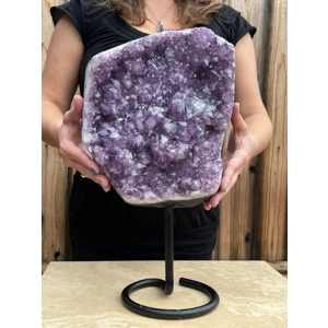 21.2 Lb. Huge Amethyst Quartz Crystal Cluster on Metal Stand. Huge Polished Amethyst Geode Home Deco