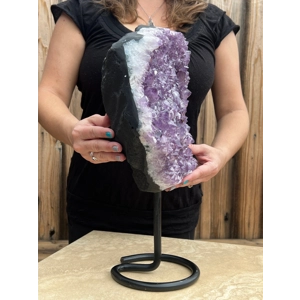 21.2 Lb. Huge Amethyst Quartz Crystal Cluster on Metal Stand. Huge Polished Amethyst Geode Home Deco