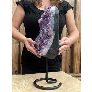21.2 Lb. Huge Amethyst Quartz Crystal Cluster on Metal Stand. Huge Polished Amethyst Geode Home Deco