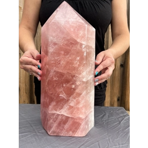 33.2 Lb. Large Rose Quartz Obelisk. 14.9 Inches Tall. Polished Rose Quartz Crystal Point Home Decor.