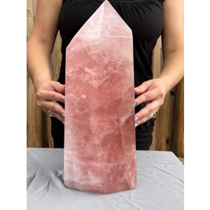 33.2 Lb. Large Rose Quartz Obelisk. 14.9 Inches Tall. Polished Rose Quartz Crystal Point Home Decor.
