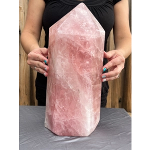 33.2 Lb. Large Rose Quartz Obelisk. 14.9 Inches Tall. Polished Rose Quartz Crystal Point Home Decor.