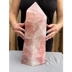 33.2 Lb. Large Rose Quartz Obelisk. 14.9 Inches Tall. Polished Rose Quartz Crystal Point Home Decor.