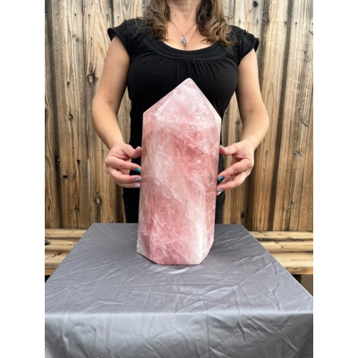 33.2 Lb. Large Rose Quartz Obelisk. 14.9 Inches Tall. Polished Rose Quartz Crystal Point Home Decor.