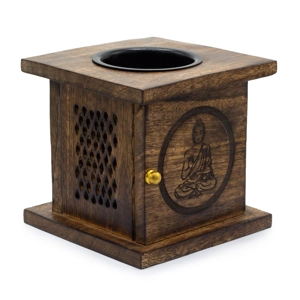 Large Mango Wood Box Burner - Buddha