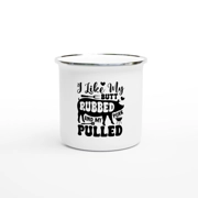 Funny White 12oz Enamel Camping Mug | Fun BBQ Mug | Lightweight Outdoor Drinkware Gift