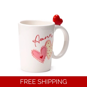 Shaped Handle Ceramic Mug - Amore Heart 