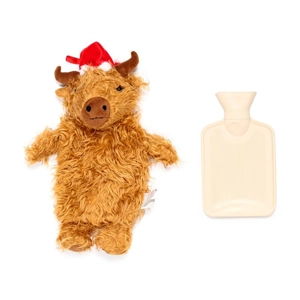 Hot Water Bottle with Plush Cover 1L - Christmas Highland Coo